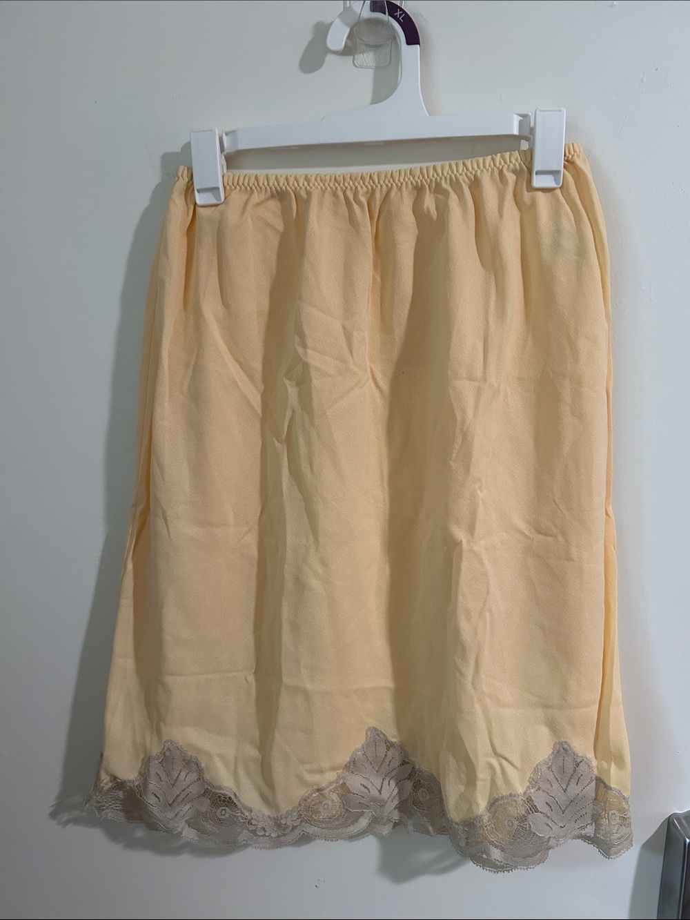 Light Yellow Lace-Hem Half Slip with Elastic Waist